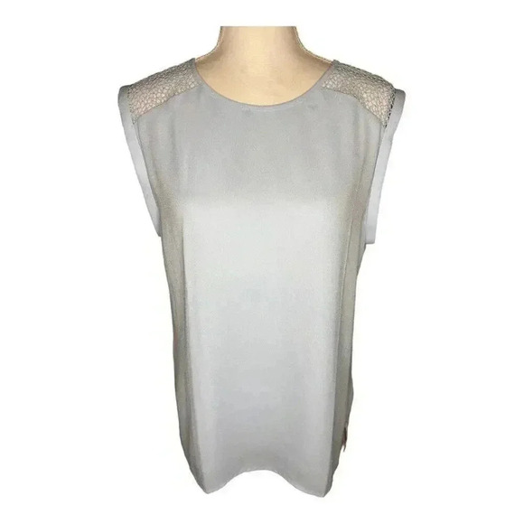 Ann Taylor Loft Women’s Medium Oversized Pale Blue Cuffed‎ Sleeveless Top - Picture 1 of 7